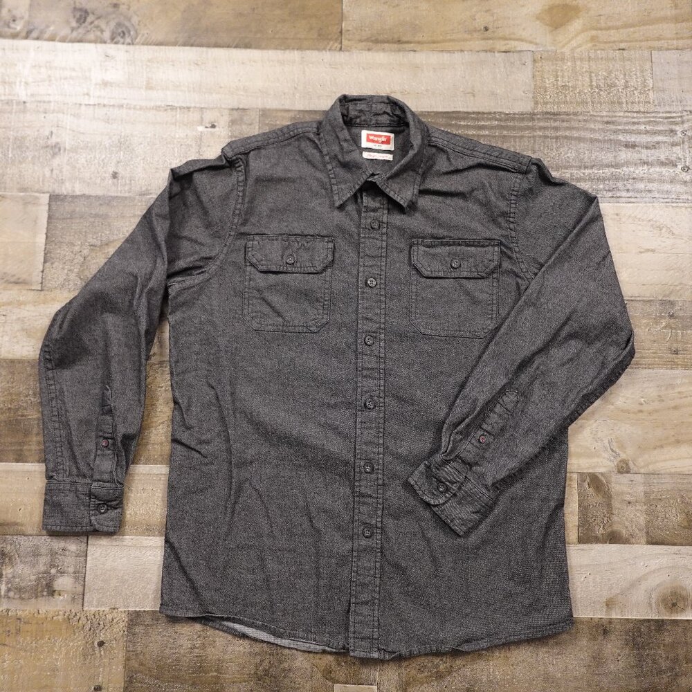 Wrangler black chambray shirt men's medium charcoal black western cowboy